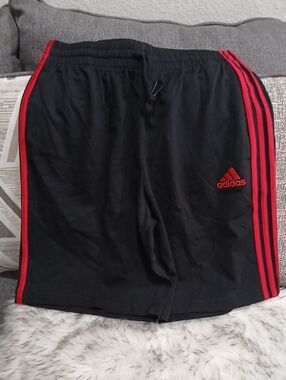 adidas Black Athletic Shorts with Red Stripes